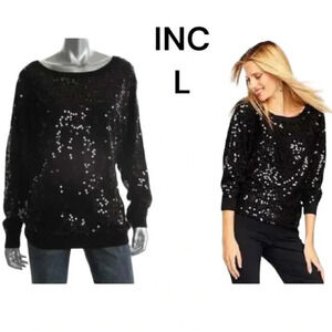 INC International Concepts women's L dressy black sequined sweater SWIFTIE